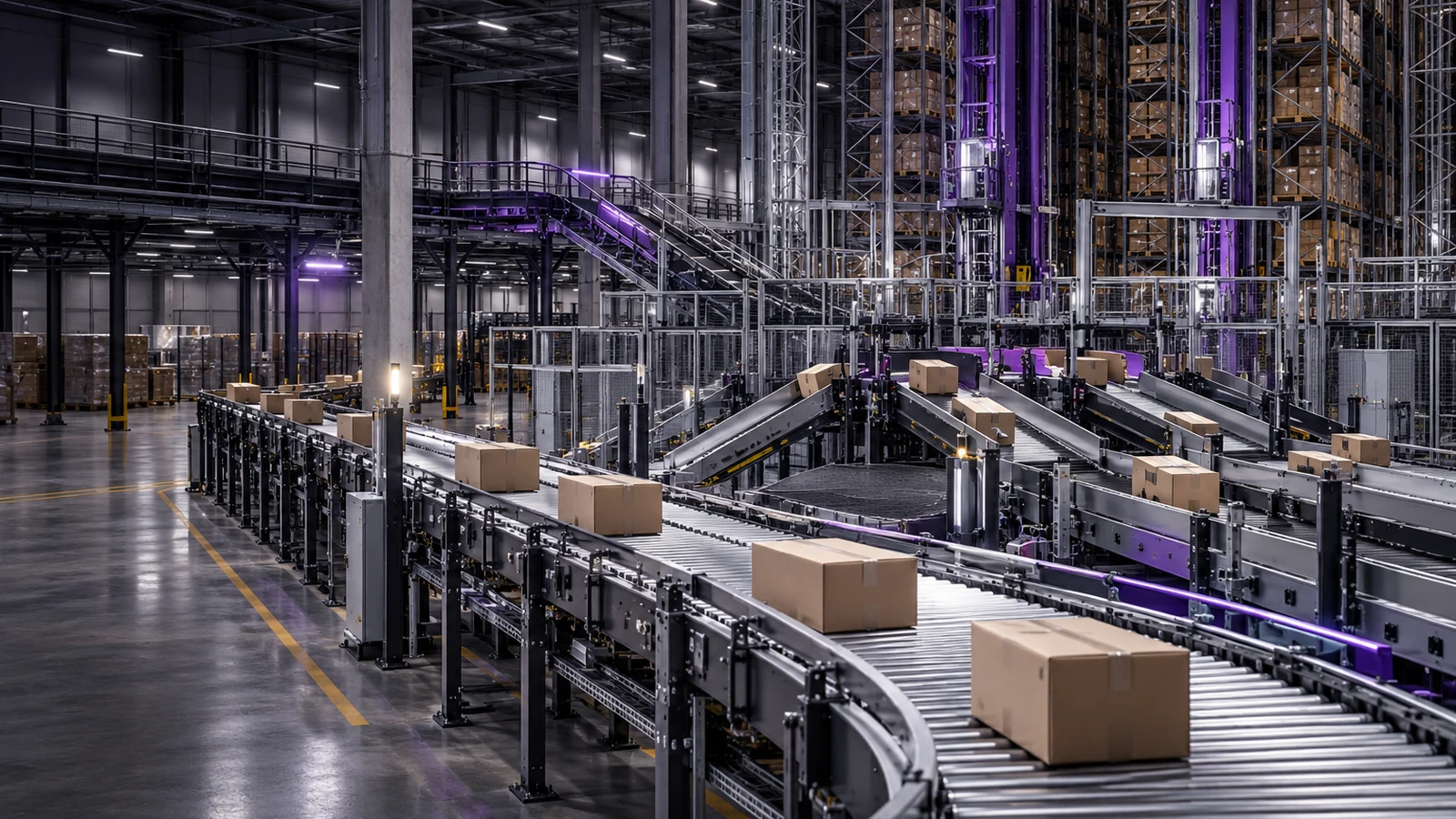 Automated conveyor and sortation equipment in a modern distribution facility.